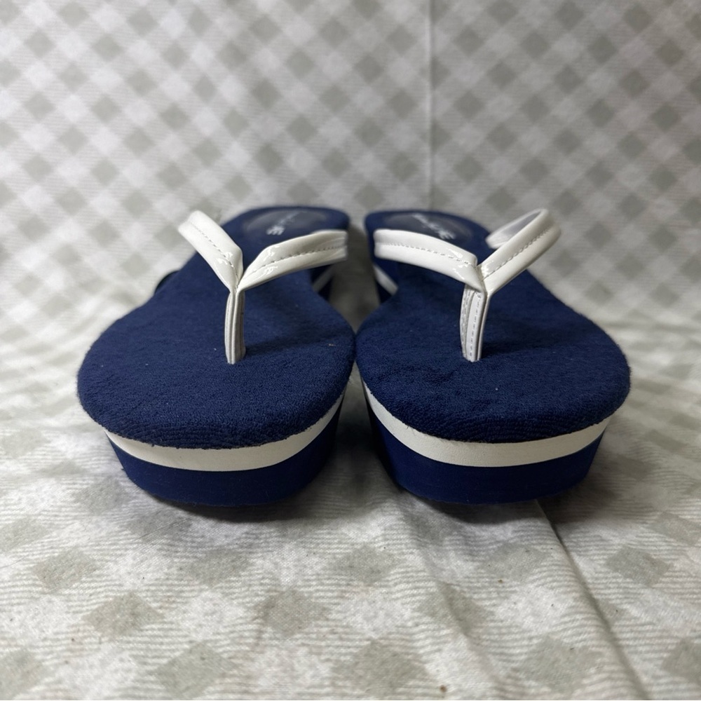 American Eagle Navy & White Wedge Platform Flip Flop Sandals Women Size 10 - Picture 2 of 9